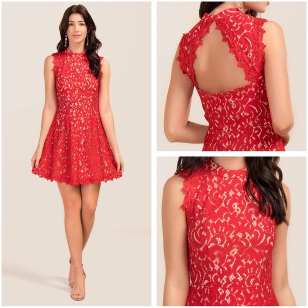 ‼️CLOSING SALE‼️NWOT Red Lace High Neck Open Back Dress